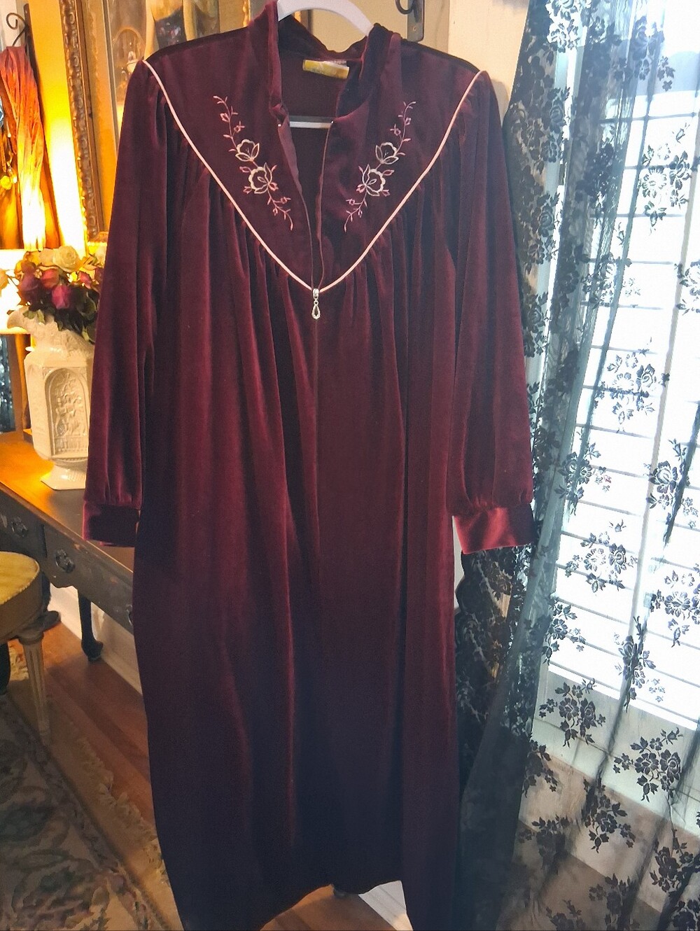 Hamilton Burgundy Velvet Long Sleep Robe